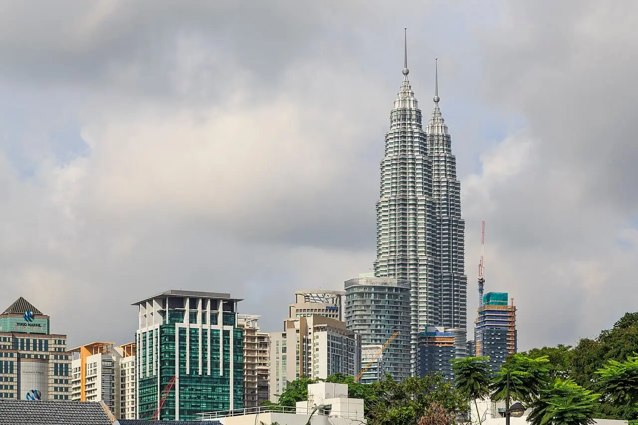 The Petronas Twin Towers on the Kuala Lumpur skyline
