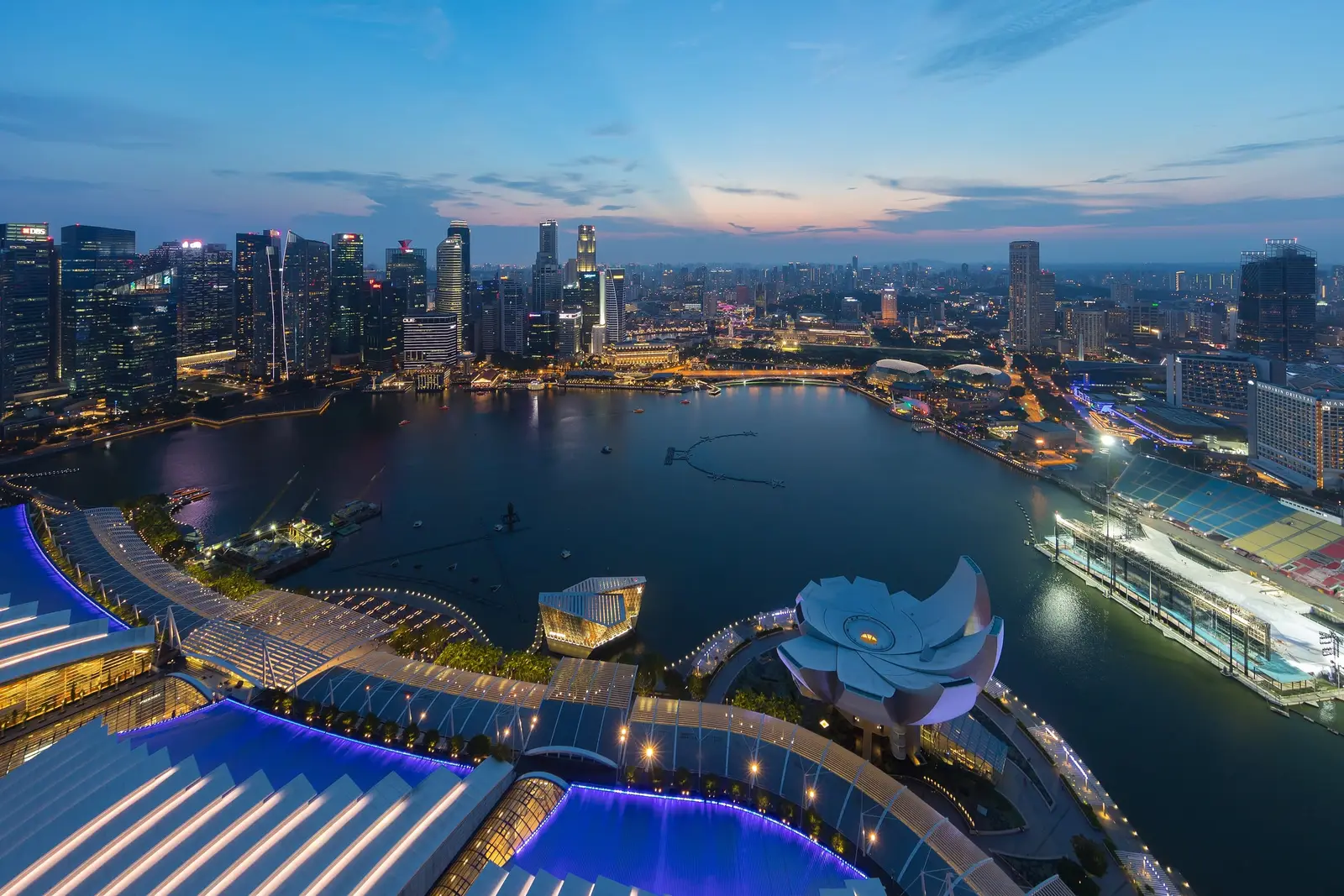 Marina Bay, Singapore, from above at dusk
