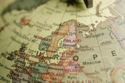 pexels-photo-8828640-8828640 Detailed close-up image of a globe focusing on Northern Europe, featuring country labels and borders.